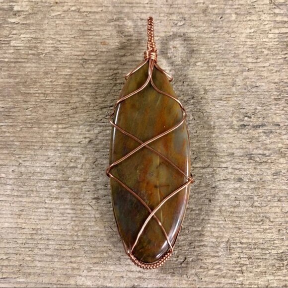 Copper Wrapped Jasper Necklace Pendant - Picture 4 of 4